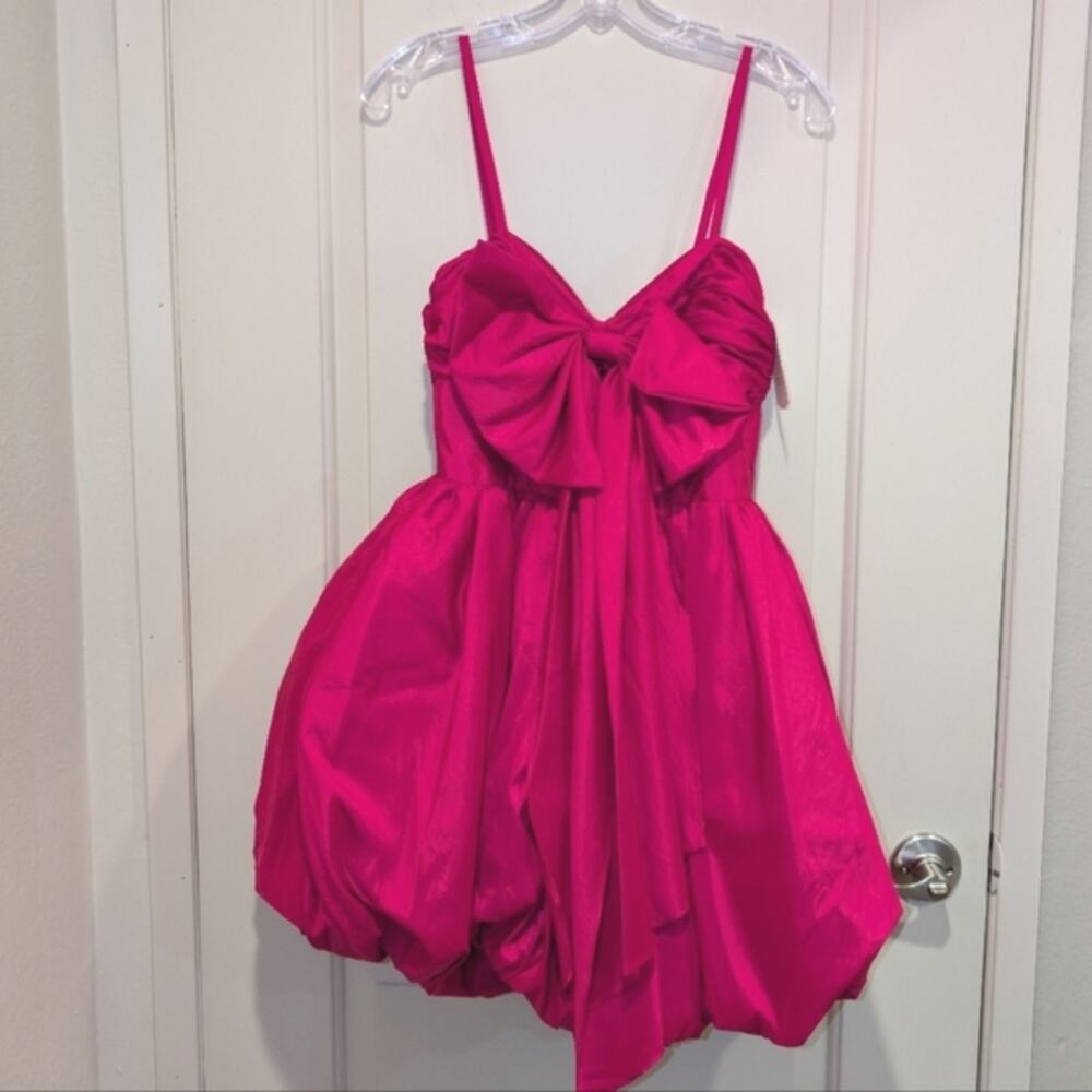 IEENA for Mac Duggal Central Bow Bubble Fuschia Pink Mini Dress Size 2 - Picture 4 of 13